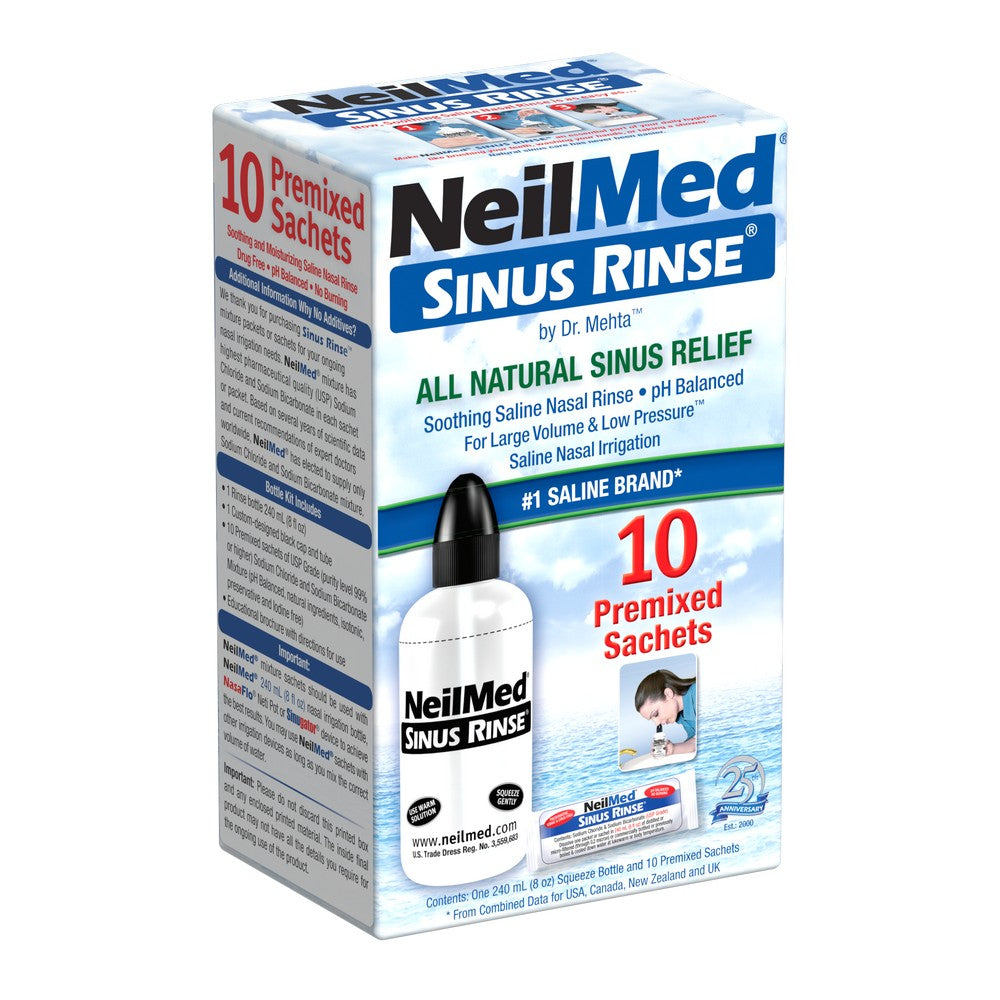 NeilMed Sinus Rinse packaging with a bottle illustration on a white background