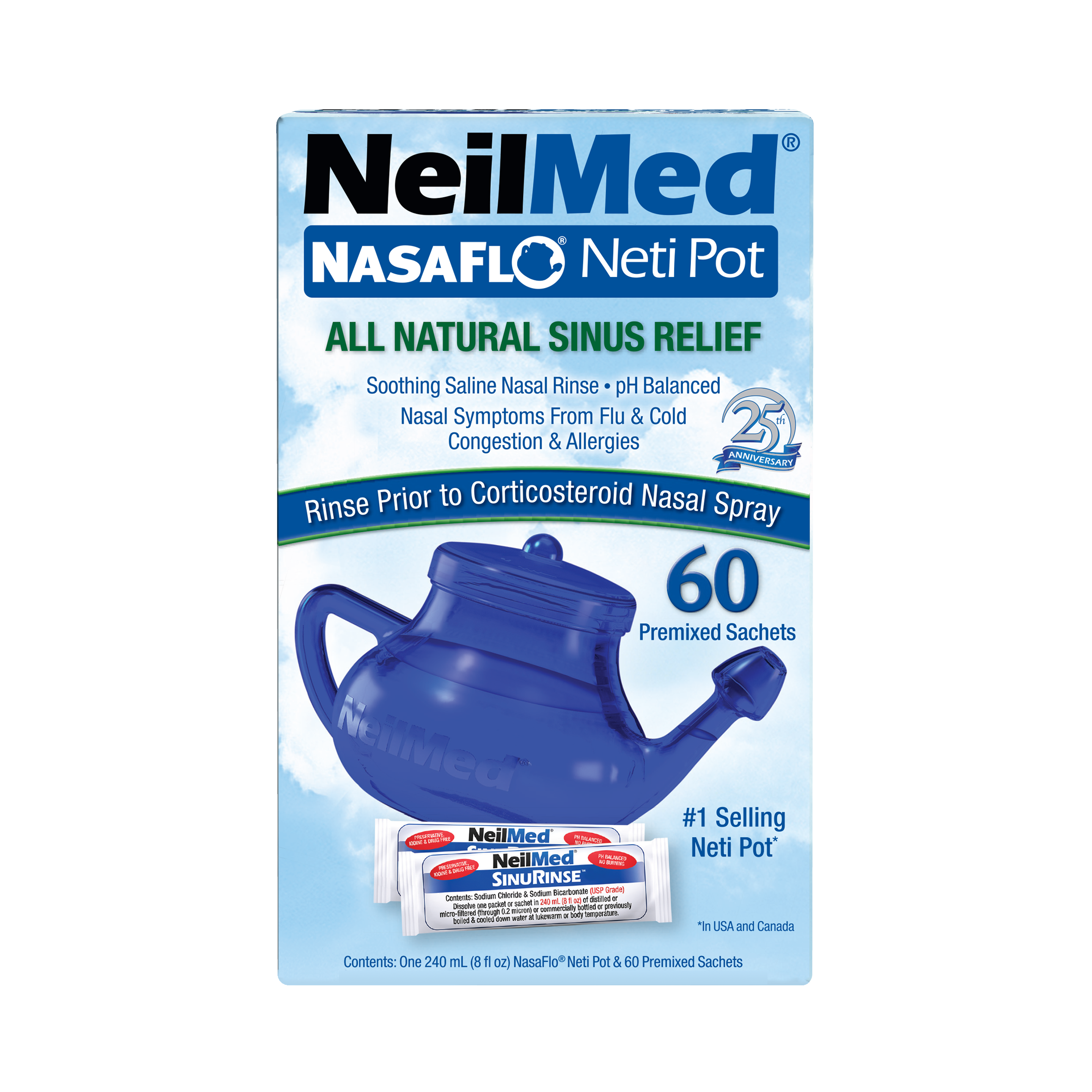 NasaFlo Neti Pot with 60 Packets