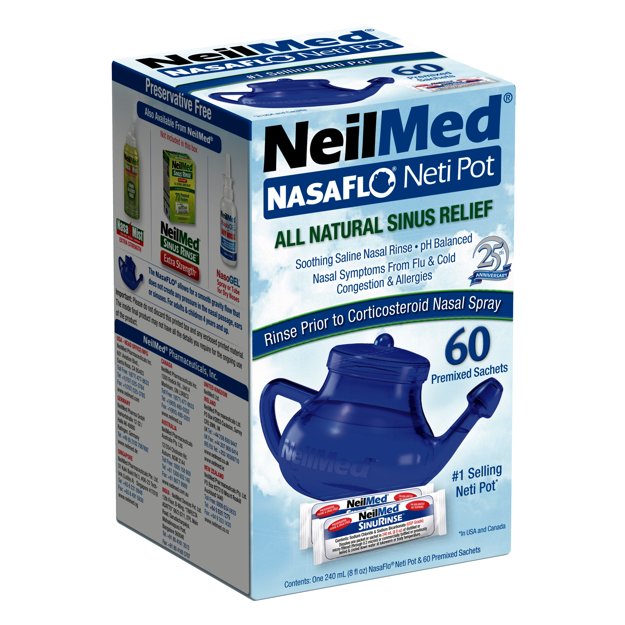 NasaFlo Neti Pot with 60 Packets