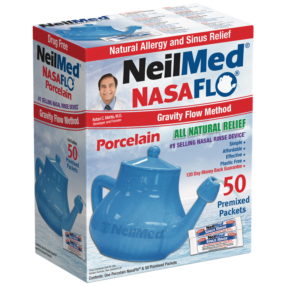 NasaFlo Neti Pot Porcelain with 50 Packets