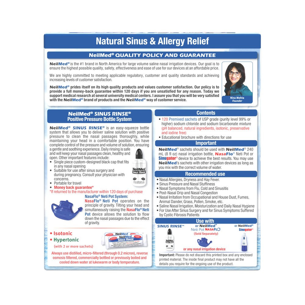 Brochure or flyer for NeilMed sinus and allergy relief products on a white background