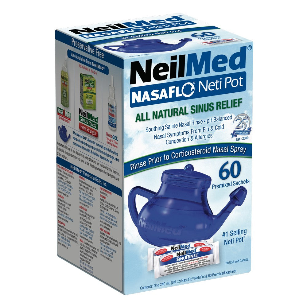 NeilMed NasaFlo Neti Pot with 60 Premixed Packets